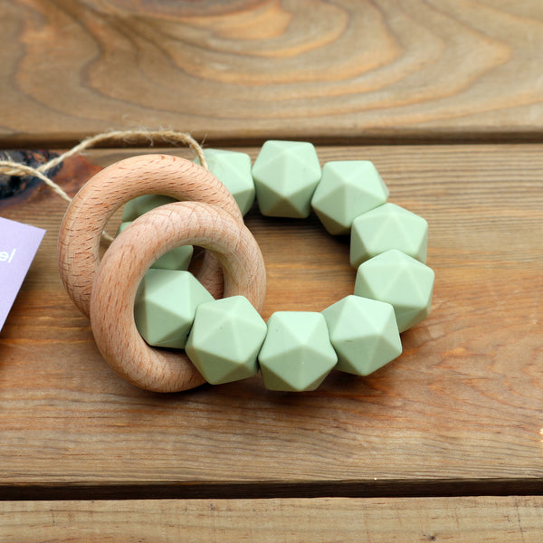 Abby Rattle- Sage Silicone & Beech Wood