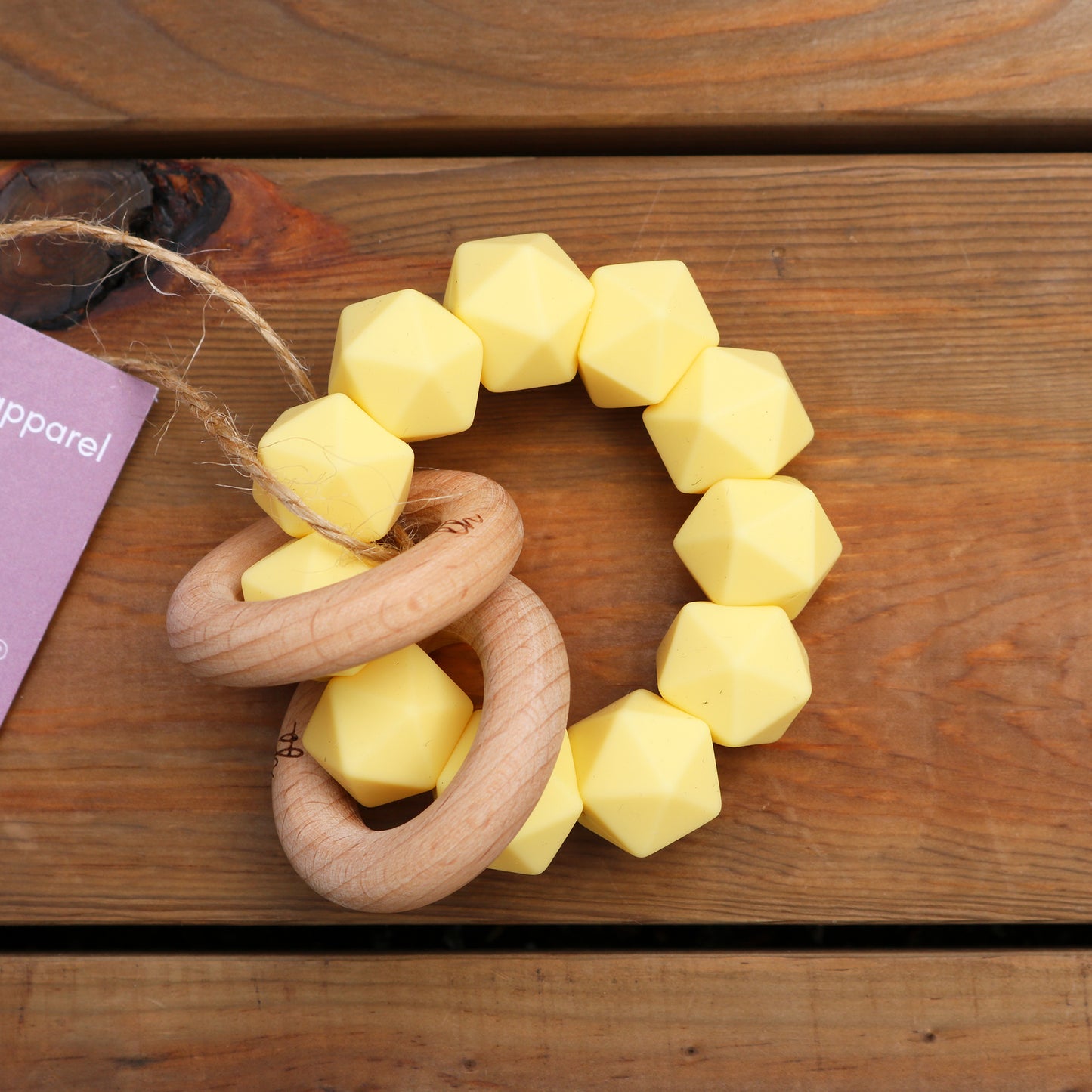 Abby Rattle- Butter Yellow Silicone & Beech Wood