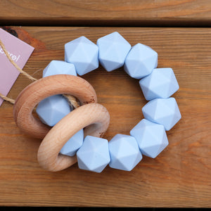 Abby Rattle- Baby Blue Silicone & Beech Wood
