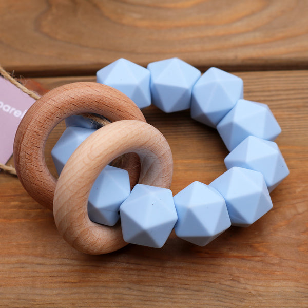 Abby Rattle- Baby Blue Silicone & Beech Wood